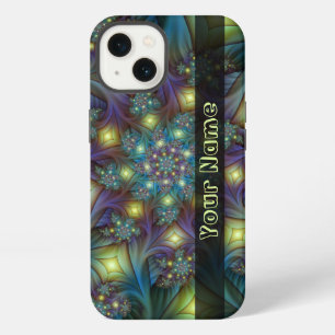 Etui iPhone 13 Illuminé bleu Abstrait violet Fractal Nom