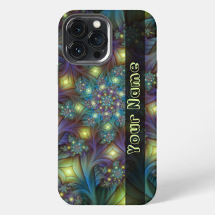 Etui iPhone 13 Pro Max Illuminé Nom d'Art Fractal Abstrait Bleu Violet