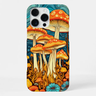Coque iPhone 16 Pro Max Illustration artistique de champignons rétro en fo