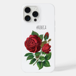 Coque iPhone 15 Pro Max Illustration botanique de roses rouges vintage Nom