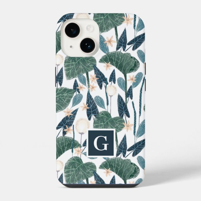Coque iPhone Illustration botanique Monogramme de maman de plan (Verso)