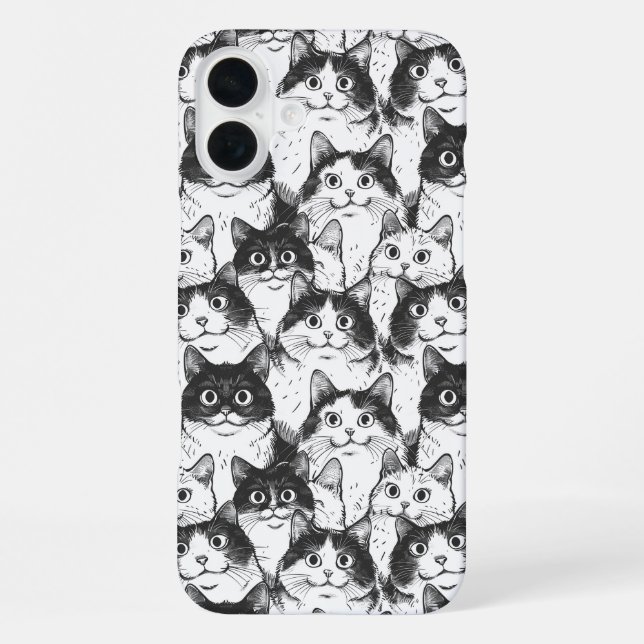 Coque iPhone Illustration de chat noir et blanc (Verso)