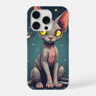 Coque iPhone 15 Pro Illustration de chat Sphynx UFO dans l'espace de s
