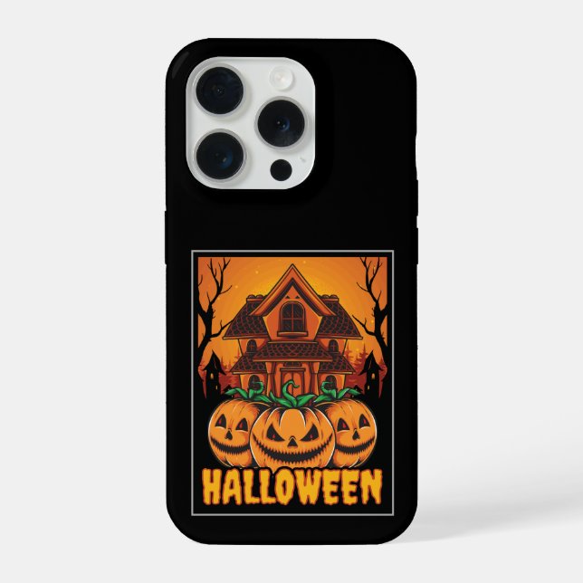 Coque iPhone Illustration de citrouille de maison hantée Hallow (Verso)