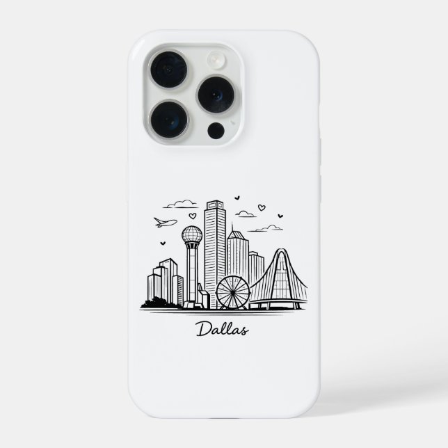 Coque iPhone Illustration de Dallas en ligne noire (Verso)