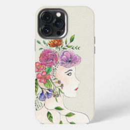 Etui iPhone 13 Pro Max Illustration de femme avec des fleurs