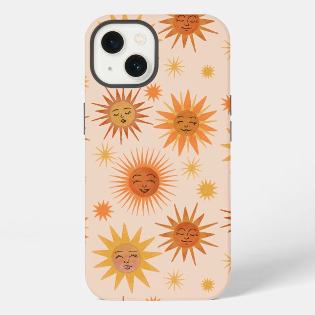 Coque iPhone Illustration de l'aquarelle orange Sun Face (Verso)