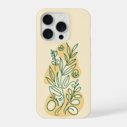 Coque iPhone 15 Pro Illustration de ligne botanique minimaliste Crème