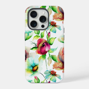Coque iPhone 15 Pro Illustration de motif de fleurs à l'aquarelle