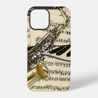 Coque iPhone 12 Pro Illustration de saxophone et de musique de piano