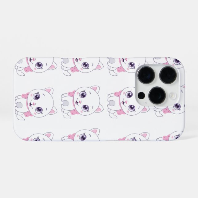 Coque iPhone Illustration d'un mignon chaton blanc  (Verso Horizontal)