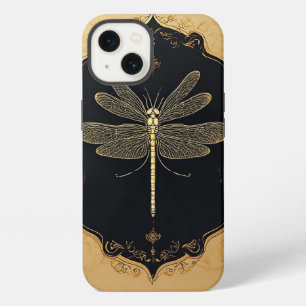 Etui iPhone 13 Illustration élégante de libellule en or