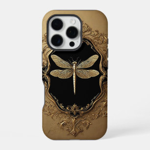 Coque iPhone 16 Pro Illustration élégante de libellule en or