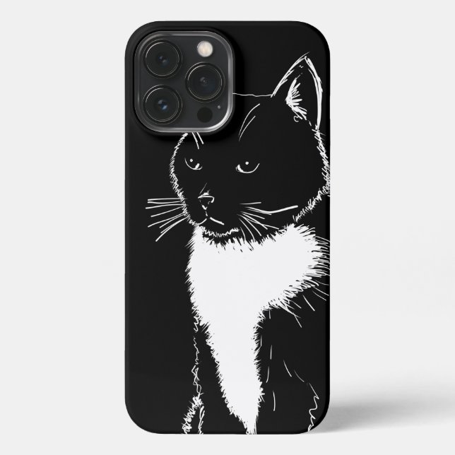 Coque iPhone Illustration en noir et blanc de Chat (Verso)