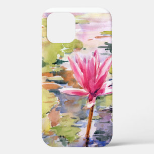 Coque iPhone 12 Illustration florale aquarelle de lotus