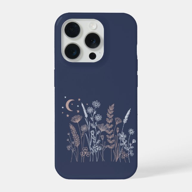 Coque iPhone Illustration florale de ciel nocturne Boho – Lune, (Verso)