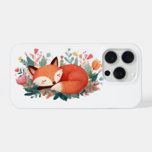 Coque iPhone 15 Pro Illustration Florale Renard Endormi Mignonne
