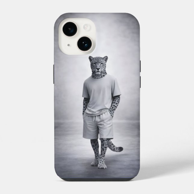 Coque iPhone Illustration minimale de léopard des neiges en ten (Verso)
