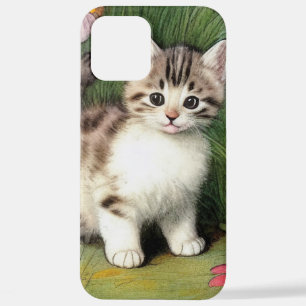 Coque iPhone 12 Pro Max Illustration vintage de chat avec Fleurs rouges
