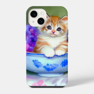 Coque Pour iPhone 14 Illustration vintage de chaton orange et blanc