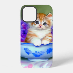 Coque iPhone 12 Illustration vintage de chaton orange et blanc