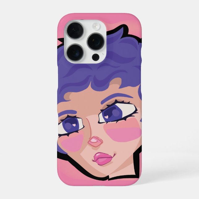 Coque iPhone  ilustración de hermosa chica con cabello corto (Verso)