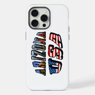 Coque iPhone 15 Pro Max Image de l'Arizona et texte du drapeau des États-U