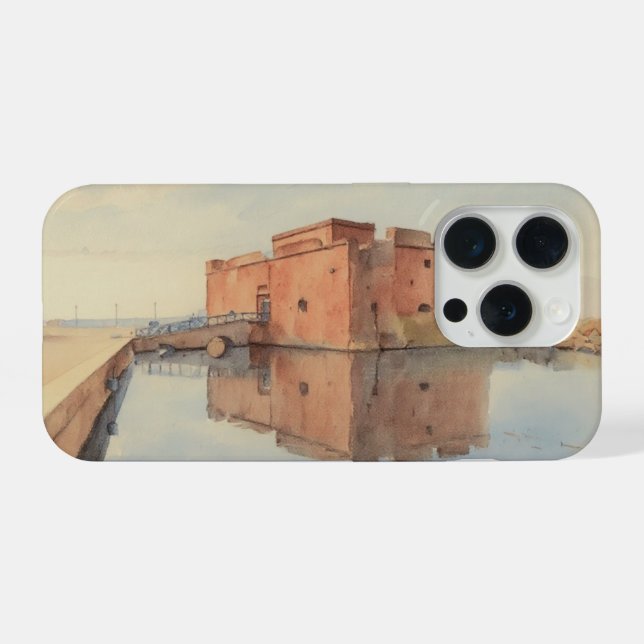 Coque iPhone Image de style de peinture à l'aquarelle du châtea (Verso Horizontal)