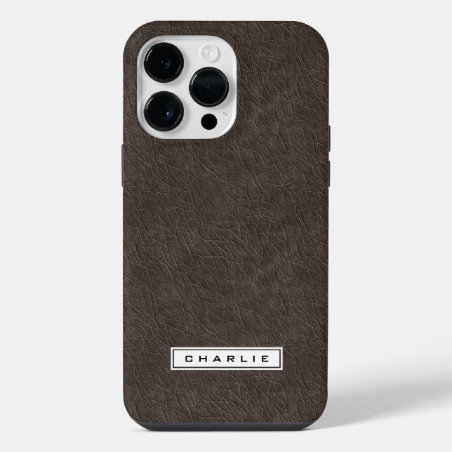 Coque iPhone Image imprimée en cuir marron foncé avec nom perso (Verso)