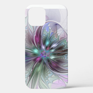 Coque iPhone 12 Pro Imaginaire coloré Abstrait Fleur fractale moderne