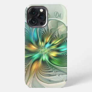 Etui iPhone 13 Pro Max Imaginaire coloré Initiales fractales Abstraites