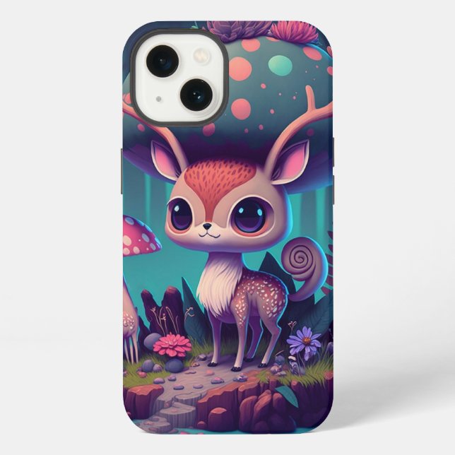 Coque iPhone Imaginaire de cerf de champignons mignons Coque-co (Verso)