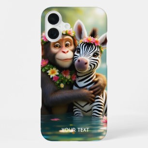 Coque iPhone 16 Plus Imaginaire mignon singe Zebra Hug