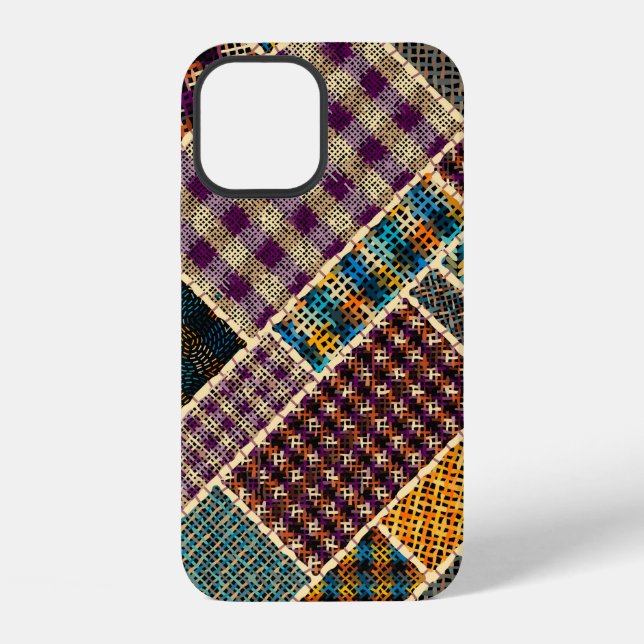 Coque iPhone Imitation du motif de patchwork indien avec textur (Verso)