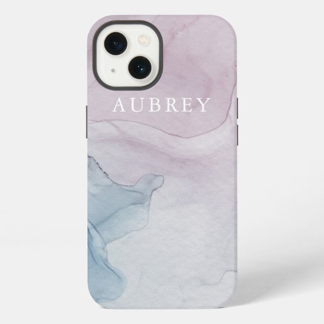 Coque iPhone Impression Abstraite violet délicate avec nom (Verso)
