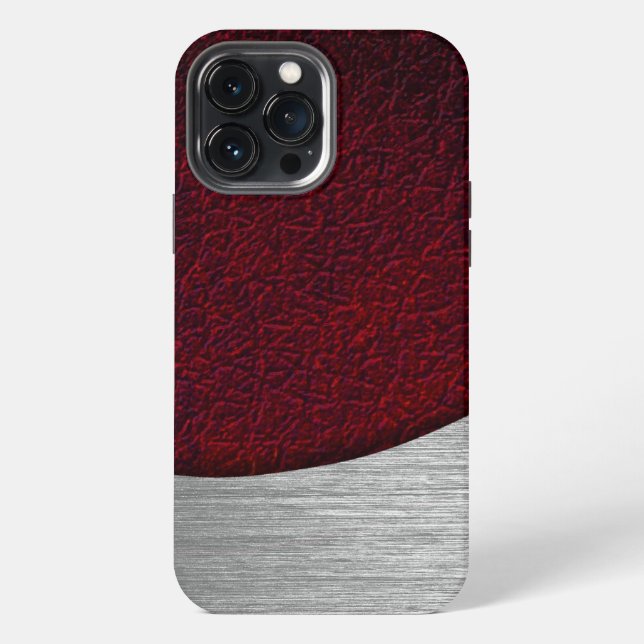 Coque iPhone Impression Cuir Rouge et Acier Brossé (Verso)
