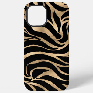 Coque iPhone 12 Pro Max Impression d'animal élégant métallisé or zèbre noi