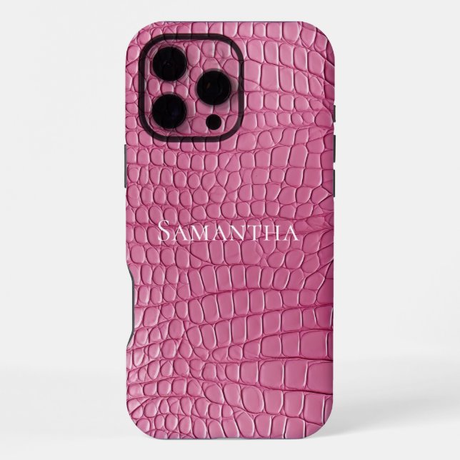 Coque iPhone Impression d'animal en faux alligator rose (Verso)