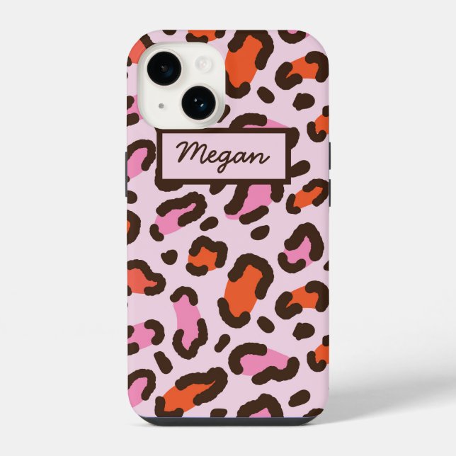 Coque iPhone Impression d'animal léopard rose et orange personn (Verso)
