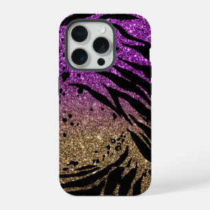 Coque iPhone 15 Pro Impression d'animal sur paillettes violettes et do