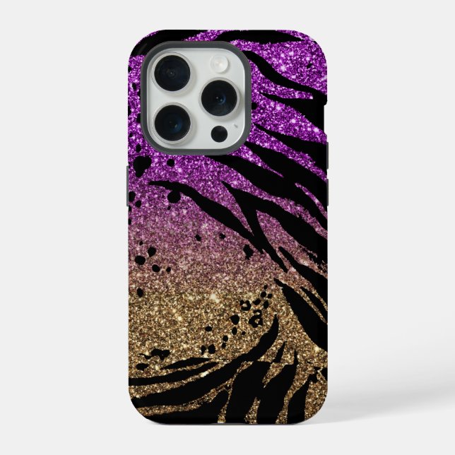 Coque iPhone Impression d'animal sur paillettes violettes et do (Verso)