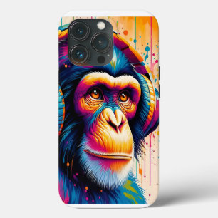 Etui iPhone 13 Pro Impression d'art de singe gorille chimpanzé DJ par