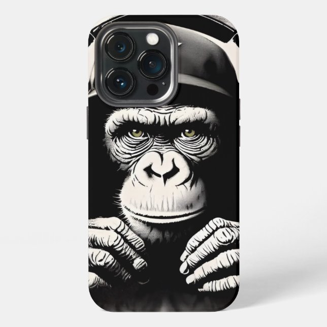 Coque iPhone Impression d'art de singe gorille chimpanzé DJ par (Dos)