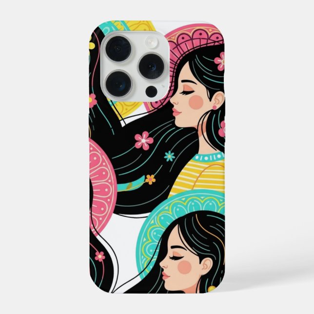 Coque iPhone Impression d'art d'illustration de femmes bohèmes  (Verso)
