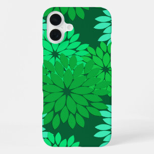 Coque iPhone 16 Plus Impression de kimono floral moderne, vert émeraude