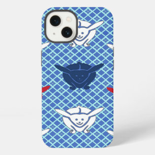 Etui iPhone 13 Impression de lapin japonais, vert, bleu et blanc
