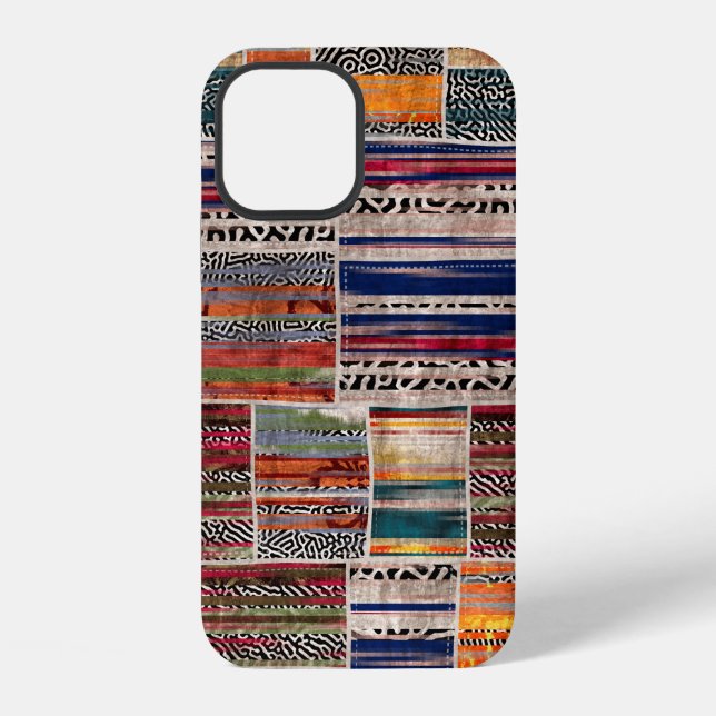 Coque iPhone Impression de motif de patchwork de collage mixte  (Verso)