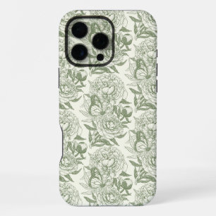Coque iPhone 16 Pro Max Impression de pivoines et de papillons sur fond ve