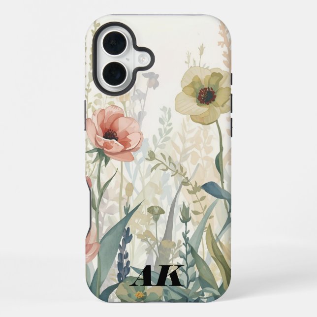 Coque iPhone Impression de prairie douce - Aquarelle murale bot (Verso)
