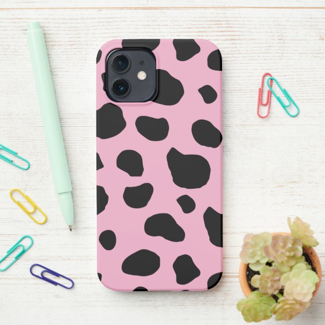 Coque iPhone Impression de vache, Motif de vache, Spots de vach (Sur le bureau)